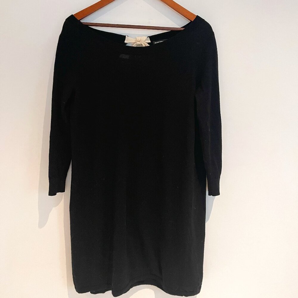 Club Monaco Black Wool Bow Tie Open Back Tunic Pullover Sweater Top Soft Size M